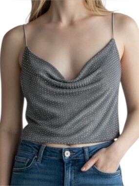 Zara Sz M Silver Gray Elegant Bedazzled Sparkle Cropped Cami Lightweight | EUC